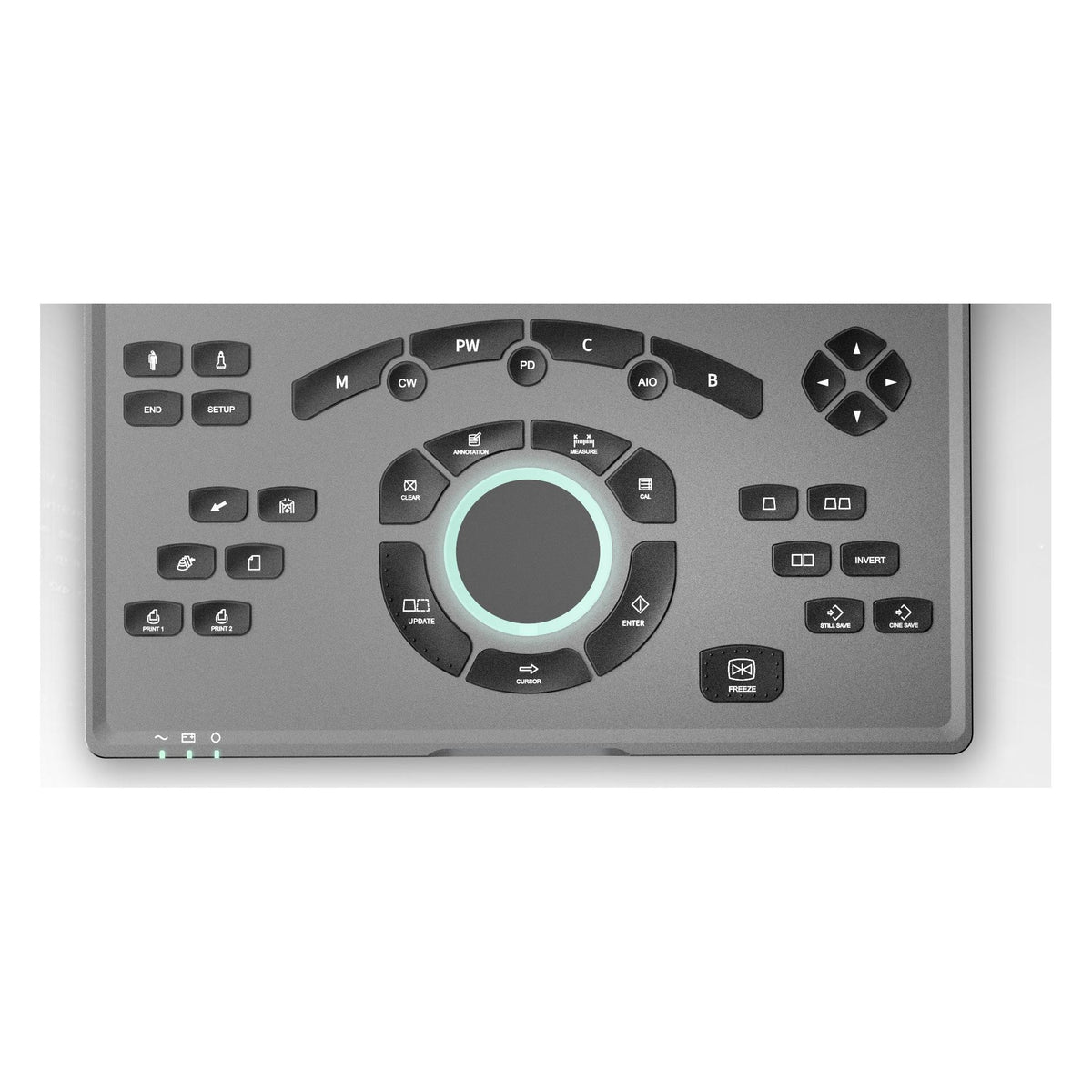 Painel de controle do SonoAir 30 com trackball e teclas dedicadas